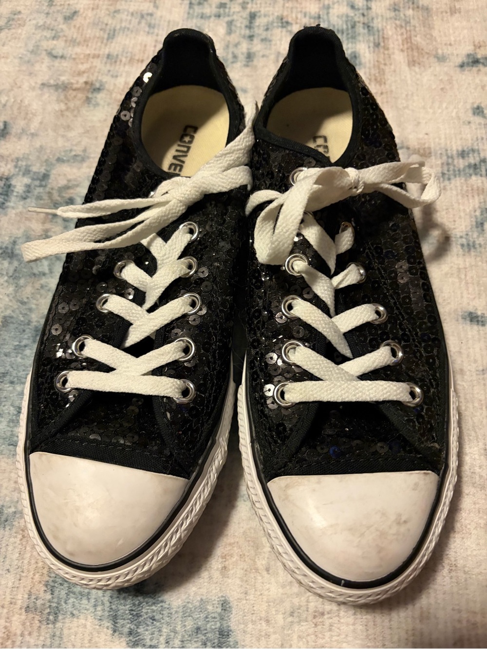 Converse All Star Low top black sequin shoes size 6M/8W